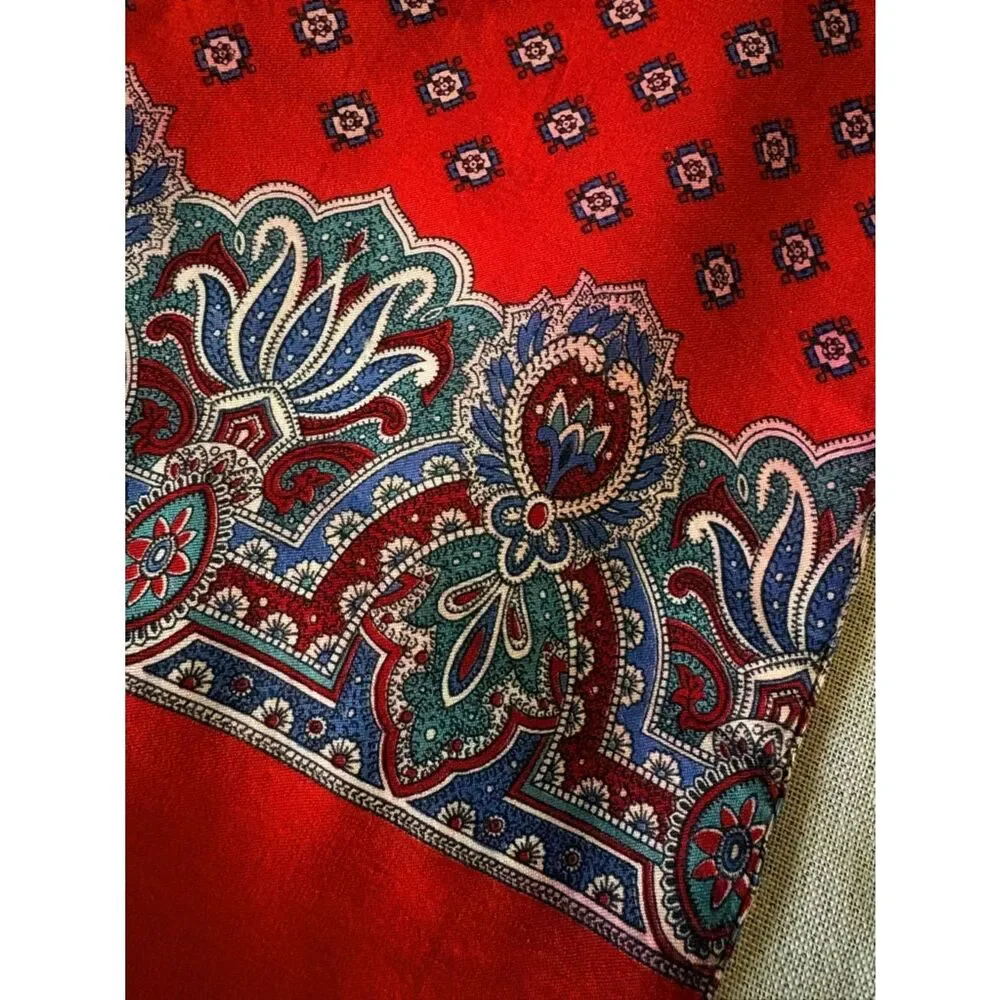 Vintage Men’s Swiss Wool Scarf Red Paisley Fringe